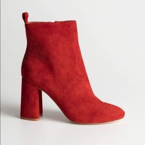 & Other Stories Sculpted Suede Red Booties New